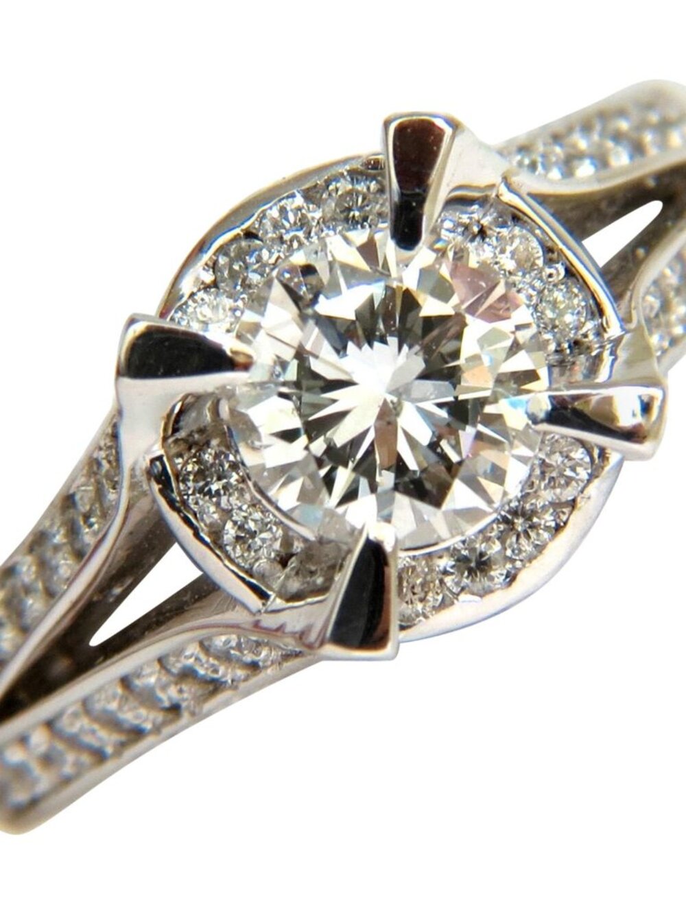 1.61CT ROUND BRILLIANT NATURAL DIAMOND RAISED CROWN RING 14kt*